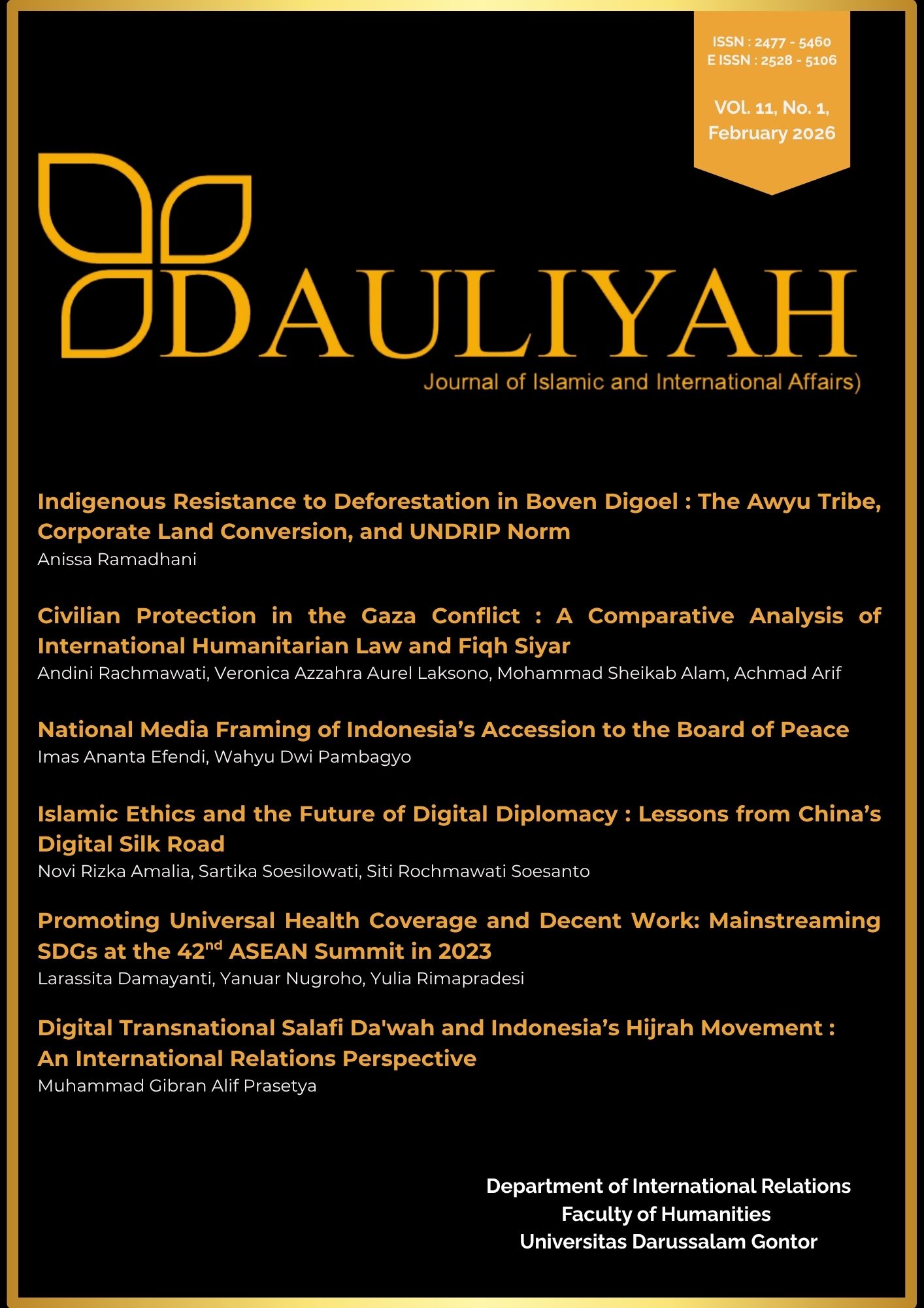 					View Vol. 11 No. 1 (2026): Dauliyah Journal of Islamic and International Affairs
				